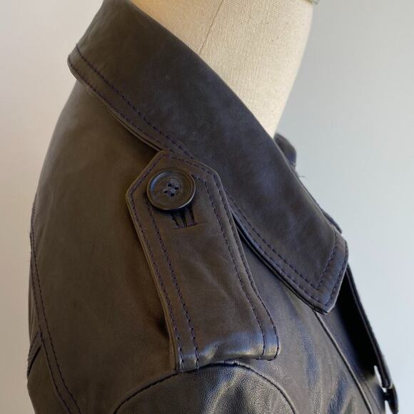 Vincent's Gunmetal Leather Peacoat Trenchcoat Italian Artisan sz 42, US 4-6 - Picture 9 of 16